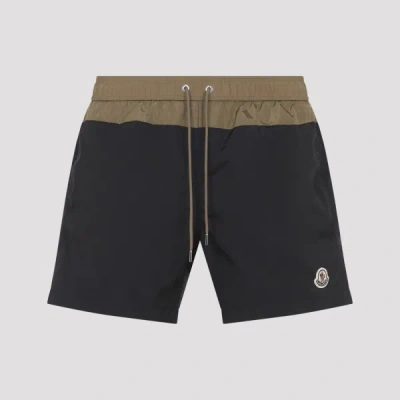 Moncler Colour-block Drawstring Swim Shorts In Black