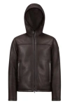 Moncler Charnassere Nappa Leather Shearling Short Down Jacket Brown In Brown