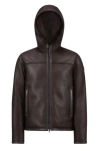 Moncler Charnassere Nappa Leather Shearling Short Down Jacket Brown In Brown