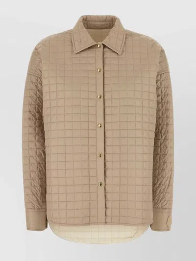 Moncler Polyester Shirt With Cuffed And Quilted Sleeves In Neutral