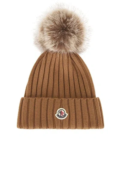 Moncler Pom Pom Beanie In Camel