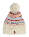 Moncler Wool-blend Beanie With A Shearling Pom In Natural