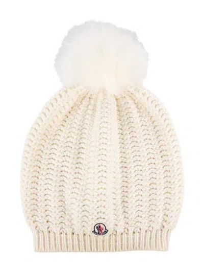 Pre-owned Moncler Pom Pom Beanie In White