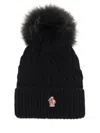 Moncler Wool Hat Featuring Cable Knit And Pom Detail In Black