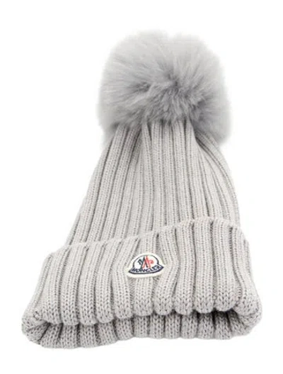 Pre-owned Moncler Pom Pom Knit Beanie In Gray