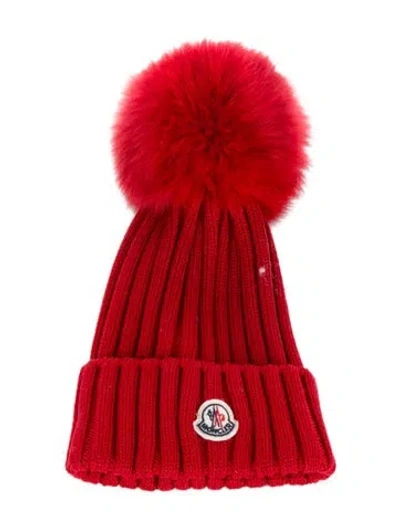Pre-owned Moncler Pom Pom Knit Beanie In Red