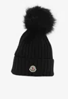 Moncler Pom Pom Wool Beanie In Brown
