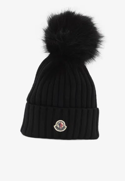Moncler Pom Pom Wool Beanie In Black
