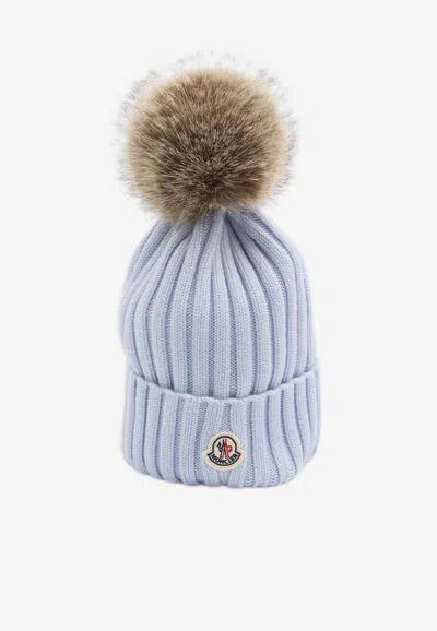 Moncler Pom Pom Wool Beanie In Blue