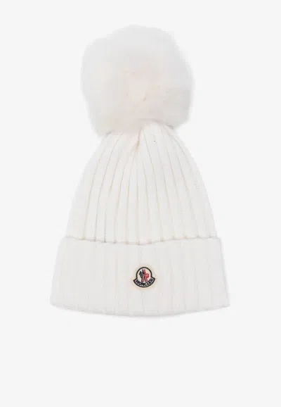 Moncler Pom Pom Wool Beanie In White