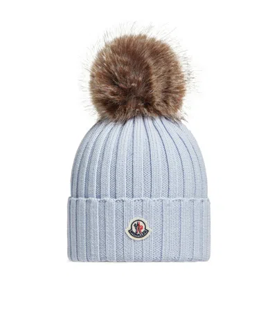 Moncler Pom Pom Wool Hat In Blue