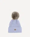 Moncler Ribbed Knit Hat With Fluffy Pom-pom In Blue