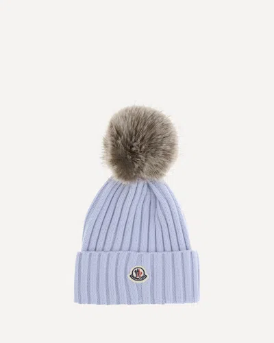 Moncler Pom Pom Wool Hat In Blue