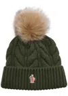 Moncler Pompom Cable-knit Wool-blend Beanie In Green