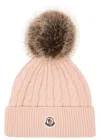 Moncler Pompom Cable-knit Wool-blend Beanie In Pink Light