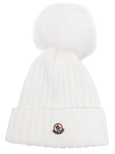 Moncler Pompom-detail Ribbed Beanie In Natural