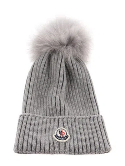 Pre-owned Moncler Pom-pom Knit Beanie In Gray