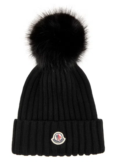 MONCLER MONCLER POMPOM RIBBED WOOL BEANIE