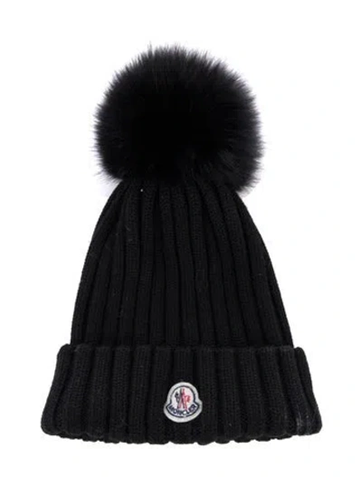 Pre-owned Moncler Pom-pom Virgin Wool Beanie In Black