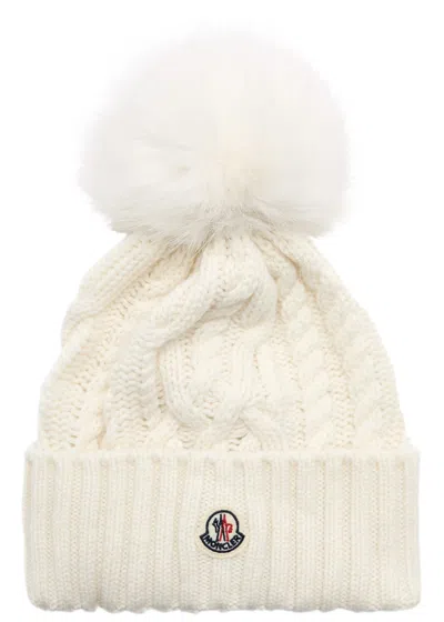 Moncler Pompom Wool-blend Beanie In White