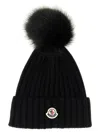 Moncler Ribbed Beanie Hat Featuring Pompom Detail In Black