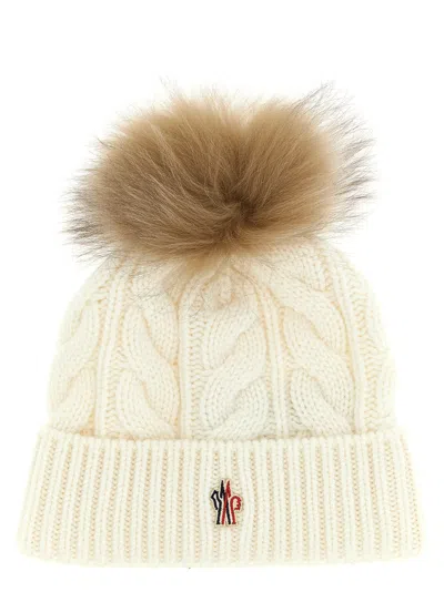 MONCLER POMPON BRAIDED CAP HATS WHITE