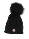 Moncler Ribbed Knit Wool Beanie With Faux Fur Pom-pom