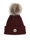 Moncler Maroon Pom Pom Beanie Hat In Burgundy