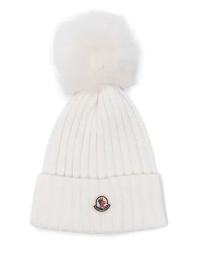 Moncler Pon Pon Wool Beanie In White