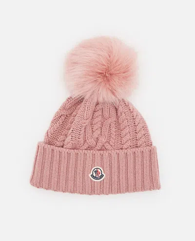 Moncler Ponpon Wool Cashmere Blend Beanie Hat In Pink