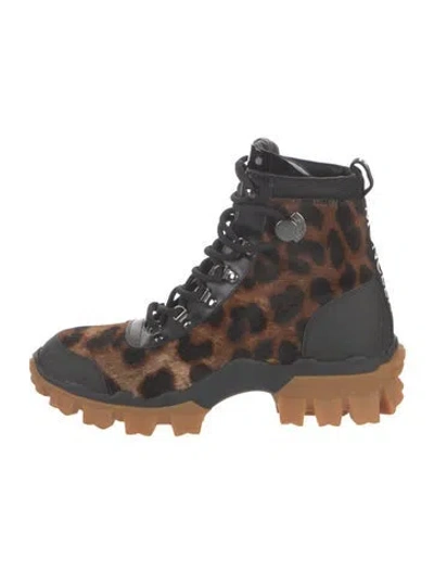 Pre-owned Moncler Ponyhair Animal Print Hiking Boots In Brown