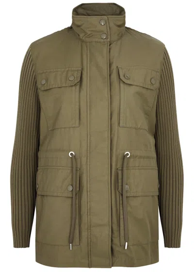 Moncler Poplin And Knitted Jacket In Khaki