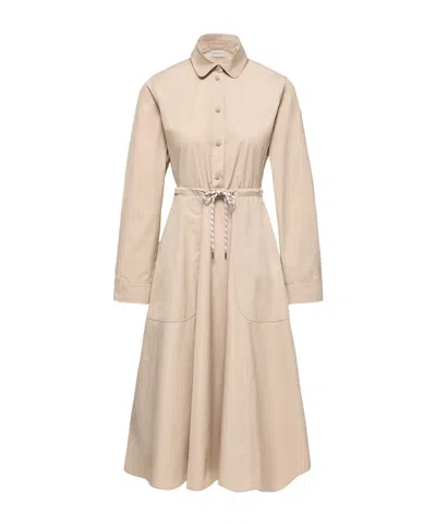 Moncler Poplin Midi Shirt Dress In Brown