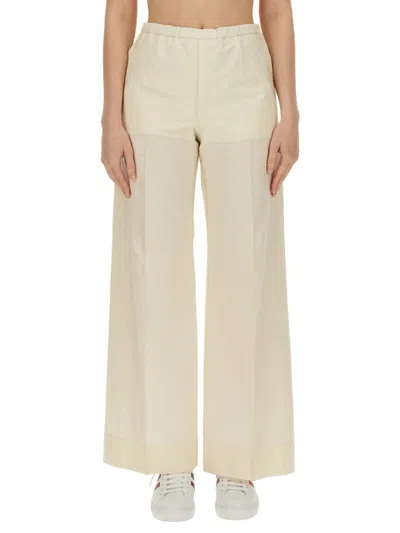 Moncler Wide Leg Trousers Button Detail In White