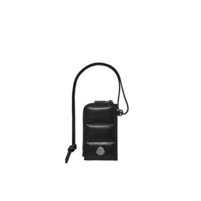 MONCLER DOUDOUNE QUILTED LEATHER CARD HOLDER, MEN, BLACK, SIZE: ONE SIZE