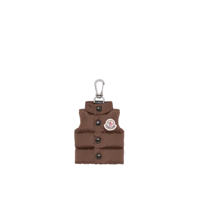 Moncler Padded Logo-patch Keyring In Brown