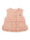 Moncler Portia Pink Sleeveless Down Jacket With Logo Patch Onthe Front In Tech Fabric Baby In Pink