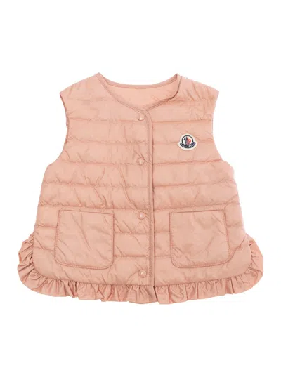 Moncler Kids' Portia Pink Sleeveless Down Jacket With Logo Patch Onthe Front In Tech Fabric Baby