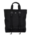 Moncler Compact Black Water-repellent Tote With Leather Accents And Jacquard Logo