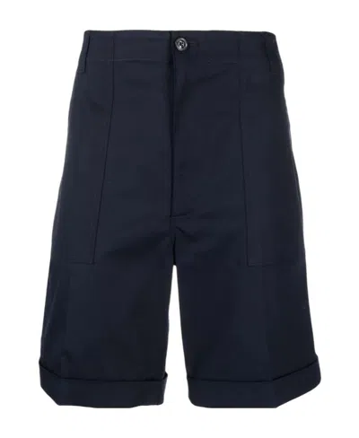 Moncler Pressed-crease Cotton Shorts In Blue