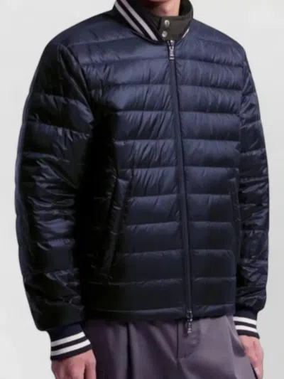Moncler Prieure Bomber Jacket Ribbed Collar Cuffs In Blue