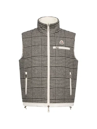 Moncler Prince Of Wales Check Gilet In Brown