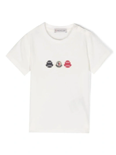 Moncler Kids' Printed And Patch Logo T-shirt In White