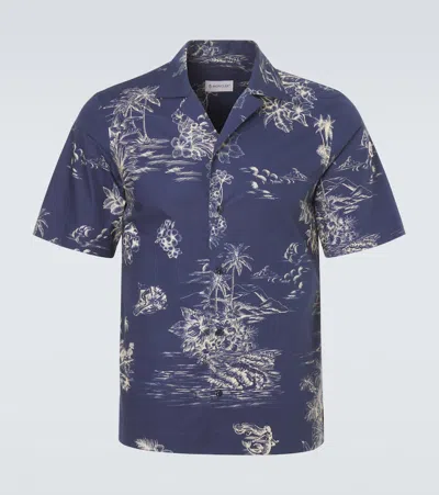 Moncler Printed Cotton Bowling Shirt In Blue