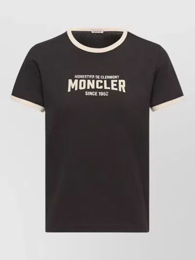 Moncler Printed Cotton Crew Neck T-shirt In Brown