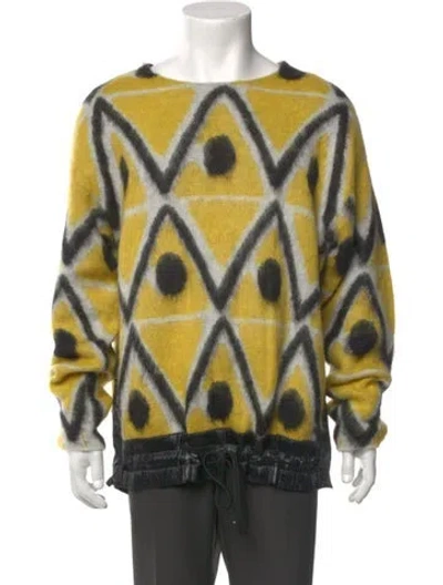 Pre-owned Moncler Printed Crew Neck Cardigan In Yellow