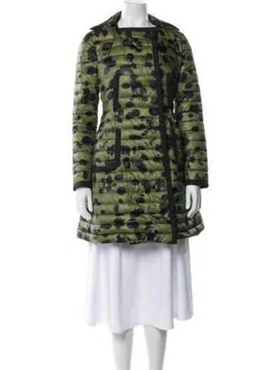 Pre-owned Moncler Printed Down Coat In Green
