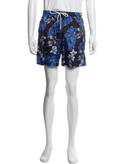 Pre-owned Moncler Printed Embroidered Accent Swim Trunks In Blue