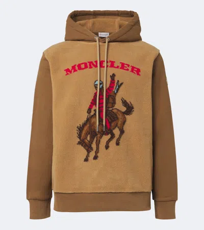 Moncler Printed Fleece And Cotton Hoodie In Brown