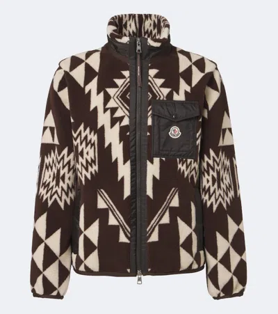 Moncler Geometric Teddy Zip-up Hoodie In Brown